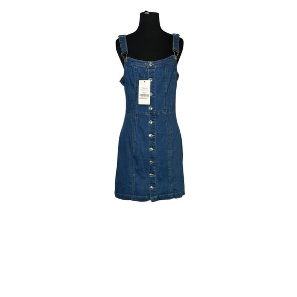 TronJori blue denim buttoned overall mini dress size Small - Picture 14 of 15